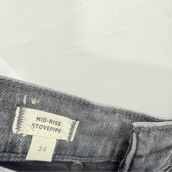 Madewell Faded Black Mid-Rise Stovepipe Raw Hem Slim Straight Leg Jeans 26 NR514 - Picture 12 of 13